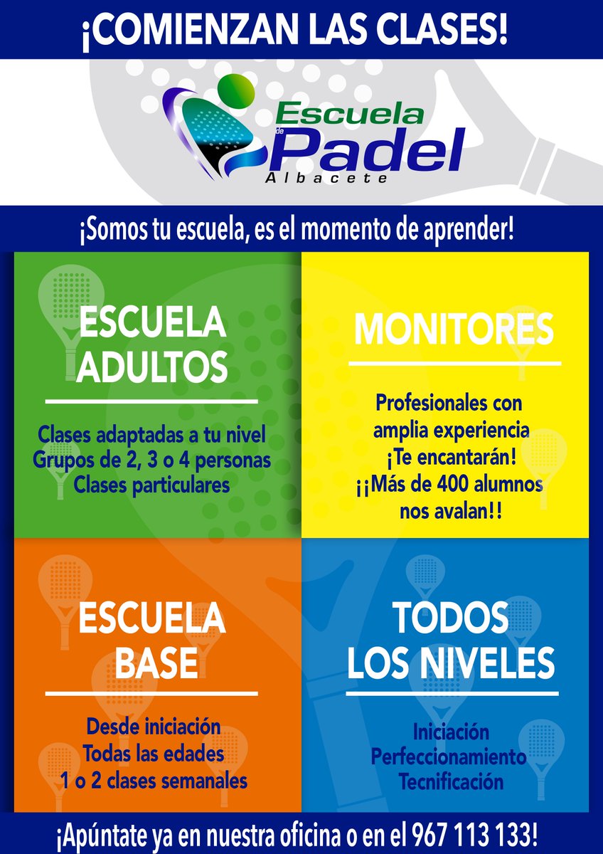 Se acabó el verano pero... ¡COMIENZAN LAS CLASES! 😄👏👏

Si estás pensando apuntarte, ¡es el momento! 
Tenemos clases de todos los niveles y para todas las edades.

Más de 400 alumnos nos avalan

Llama ya e infórmate en el 967 113 133