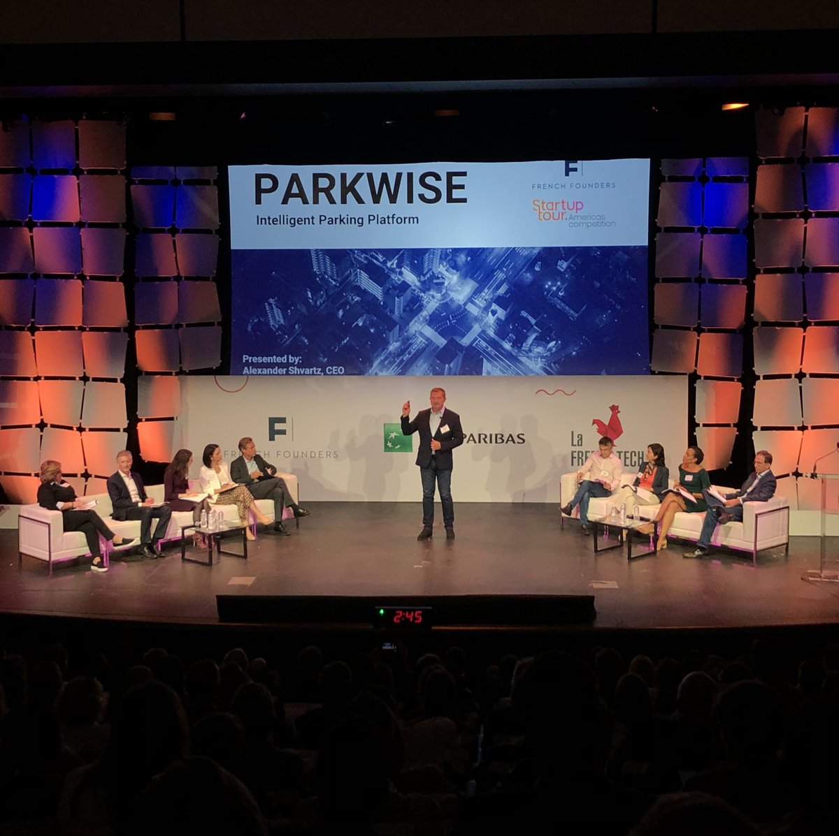 And so it begins! The Grand Finale of the 2019 Startup Tour is in full swing and our jury is ready to be amazed by our finalists! First up: <a href="/ParkwiseApp/">Parkwise</a> pitched by Alexander Shvartz, running for the American Prize! Good luck! 🚀 #ST2019