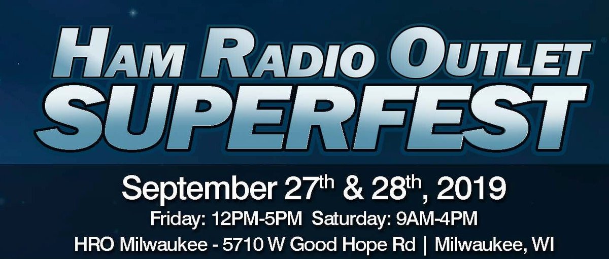 HRO Superfest starts Friday! Join the <a href="/arrl/">ARRL</a> Central Division &amp; Milwaukee Amateur Radio Club as they celebrate their 100th anniversary of affiliation. Free entry, parking &amp; shuttles! Can't make it? Keep an eye on our page for live #hamradio #convention updates from <a href="/KatieWY7YL/">Katie Allen 🐱</a>