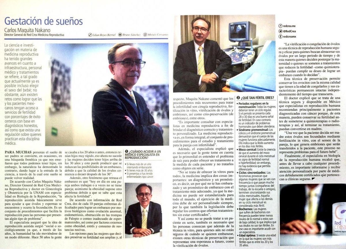 ur_creamx's tweet photo. "Gestación de sueños"
En #RedCrea nos sentimos orgullosos de tener como Director General al Dr. Carlos Maquita Nakano, quien en esta ocasión fue seleccionado por la revista @LideresMexicano para formar parte de la lista de algunos de los mejores médicos de México👨🏻⚕️ https://t.co/5iyQhrbDNY