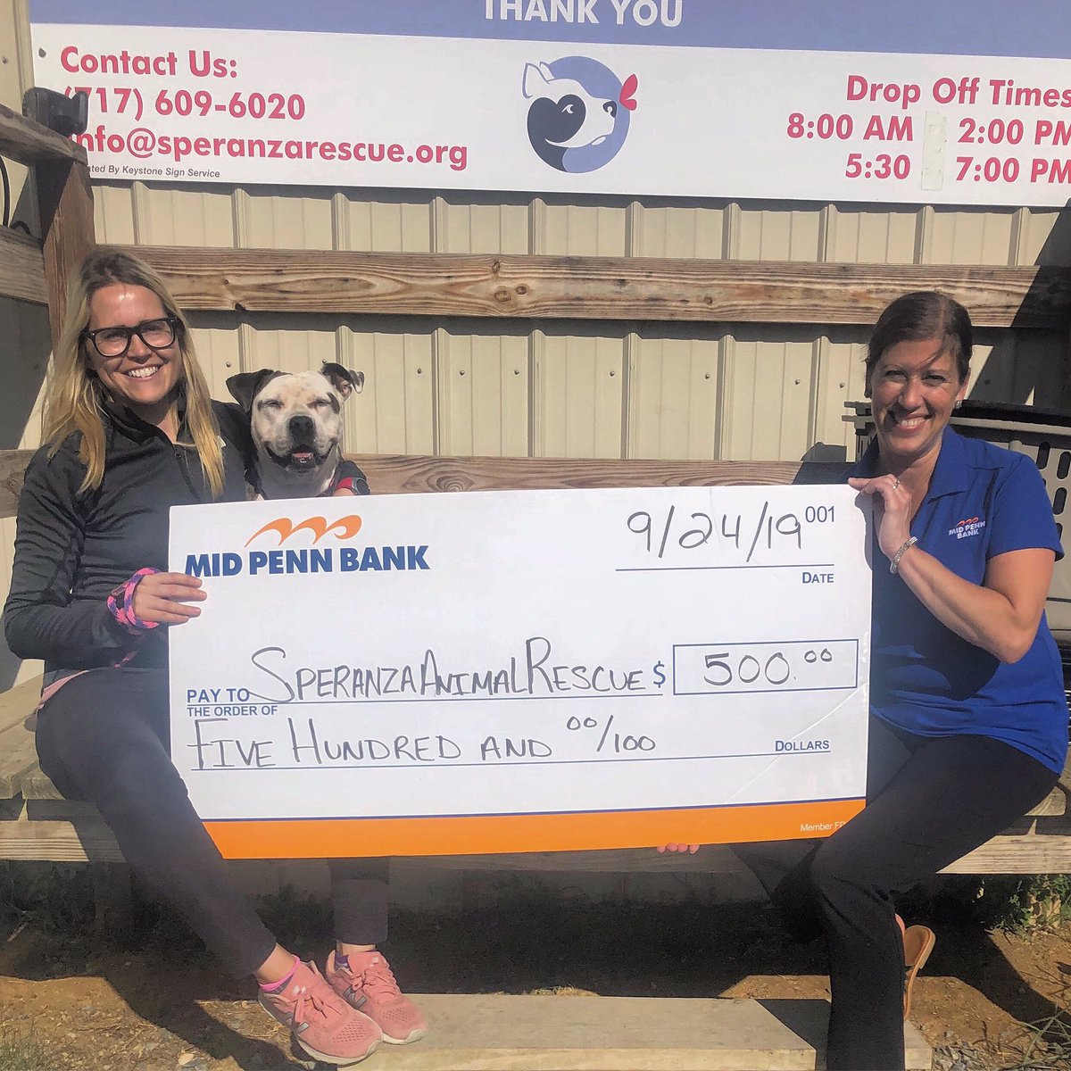 It’s no secret that we love 🐶 at Mid Penn Bank! Our Simpson Ferry Rd Branch Manager, Taryn Walters, had a blast stopping by <a href="/SperanzaStrong/">Speranza Animal Rescue</a> today. She got to enjoy some time with pup Brandi (who’s available for adoption!) and present them with a $500 donation! #communitystrong