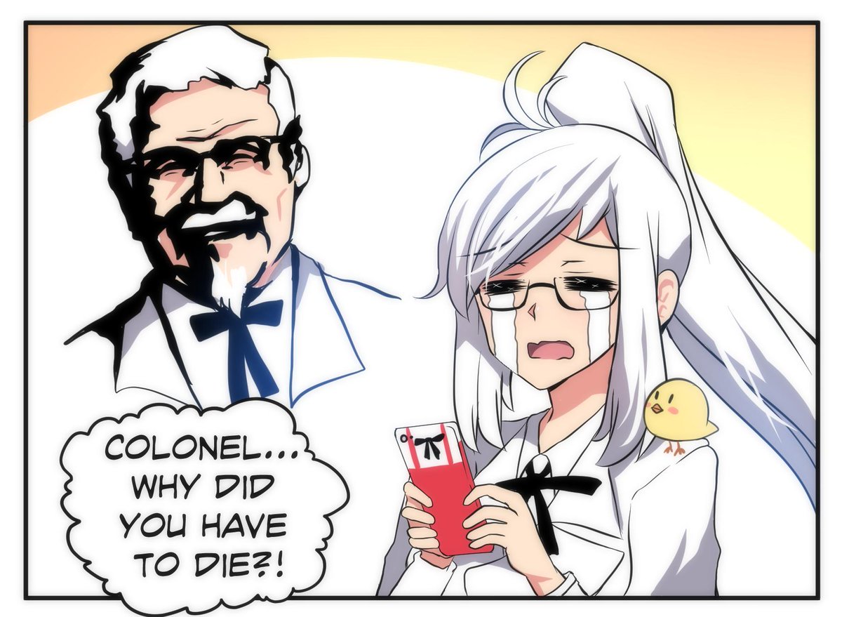 Merryweatherey's tweet image. Colonel Sanders-chan makes a dating sim! 🍗🐥
