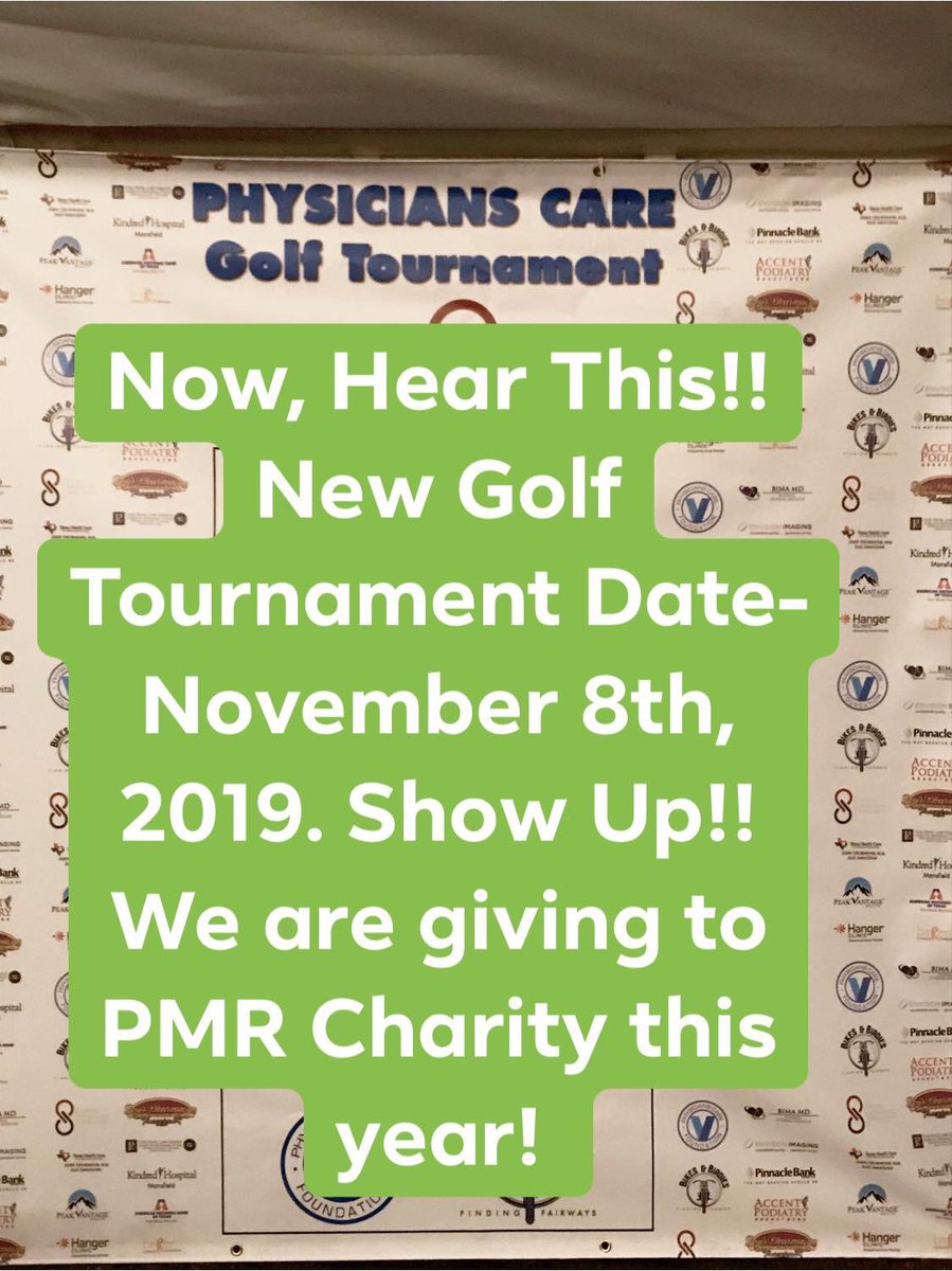 @TeeItUp4Charity Golf tournament update: New date is Friday, November 8th, 2019. Waterchase Golf Club!

We are excited to be benefiting the PMR Charity this year!! Come and support a local charity! Get spoiled with player gifts! @omarselod @pmrcharity @TC_Instruction