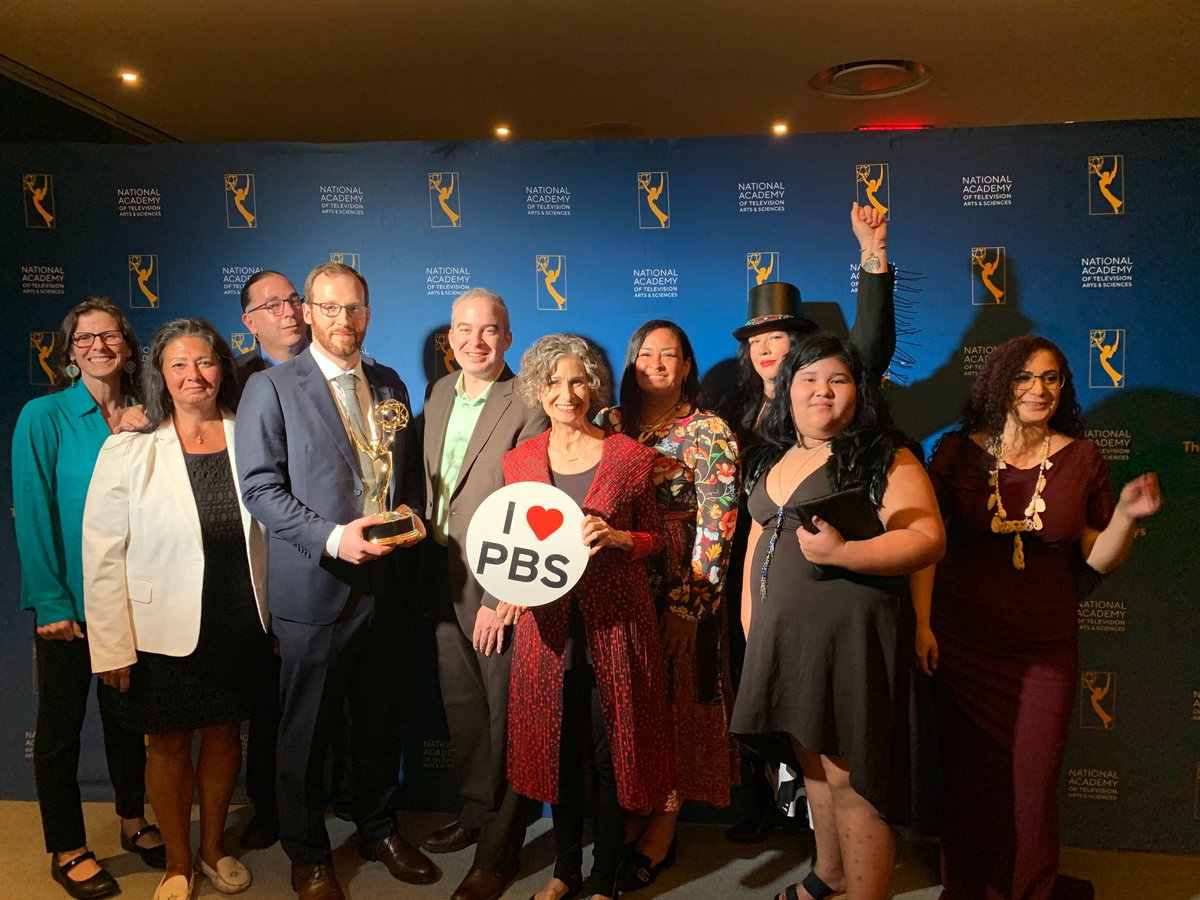 IndependentLens's tweet photo. The #DawnlandPBS team celebrate their Emmy win for Outstanding Research #Documentary. #NewsEmmys https://t.co/fK1XbEy3JL
