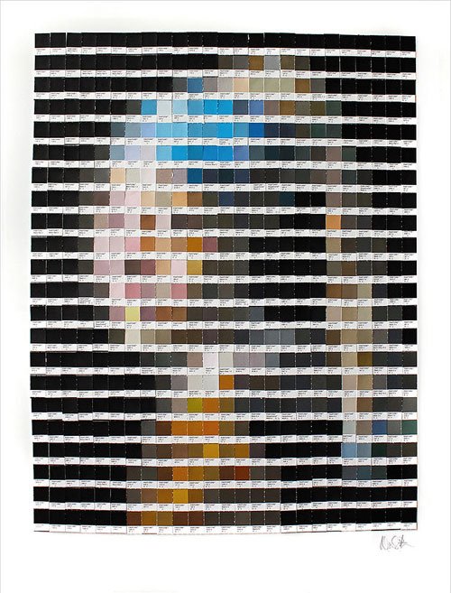 art_matomen's tweet photo. 有名絵画をパントーンチップでモザイク画風に再現！！
イギリスのアーティスト・Nick Smithの作品。https://t.co/Kx9GrqrPBn
