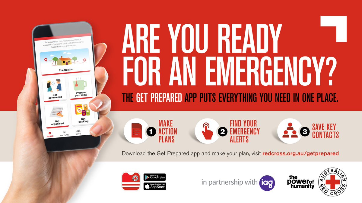 AIDR_News's tweet photo. It’s Disaster Preparedness Week at @RedCrossAU! Download the ‘Get Prepared’ app and create a plan to avoid an emergency from becoming a disaster. To find out more, visit https://t.co/llJAOvCw7X https://t.co/EUELNfWo4J