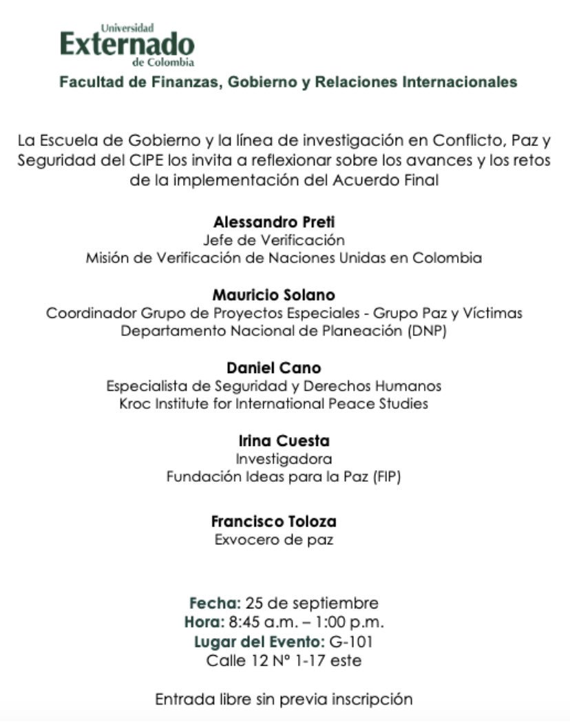 EscuelaGobFigri's tweet photo. Para nuestra discusión sobre los avances del Proceso de Paz, tendremos el gusto de recibir en @FIGRIEXTERNADO a #DanielCano del @KrocInstitute. Los esperamos! #PuestoEnMarchaYPuestoAPrueba https://t.co/ULfTG0rY2L