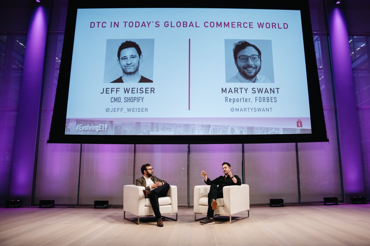 notablecap's tweet photo. “People don’t want to be advertised to they want to hear stories“ - @Jeff_Weiser CMO at @Shopify in conversation with @martyswant at #EvolvingE19 https://t.co/Xn21HKXgLW