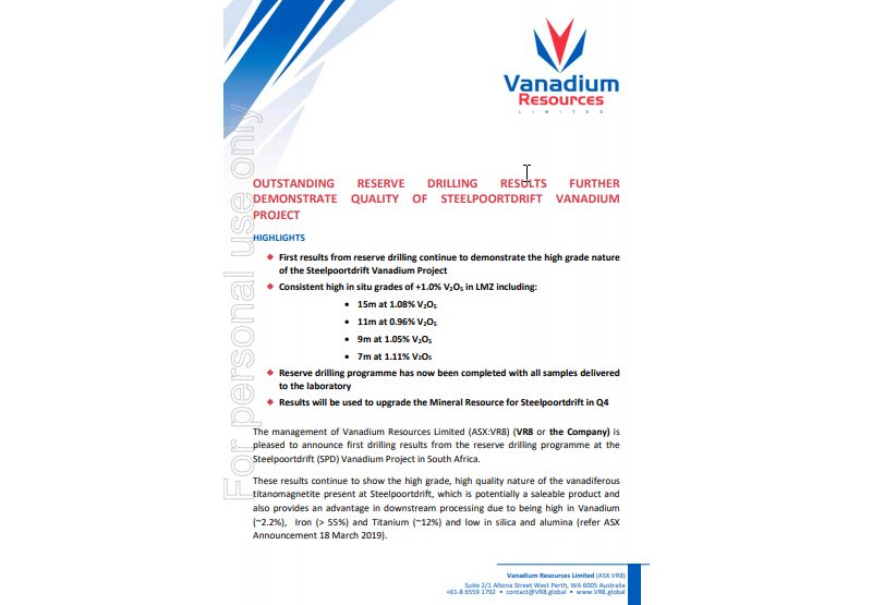 VanadiumResVR8's tweet photo. > NEWS: Outstanding Reserve Drilling Results Further Demonstate Quality of Steelportdrift Vanadium Project.
Full Release
https://t.co/lXwLiWlhSo
#Vanadium #V205 $VR8 #VanadiumResources https://t.co/FslnTRxqHY