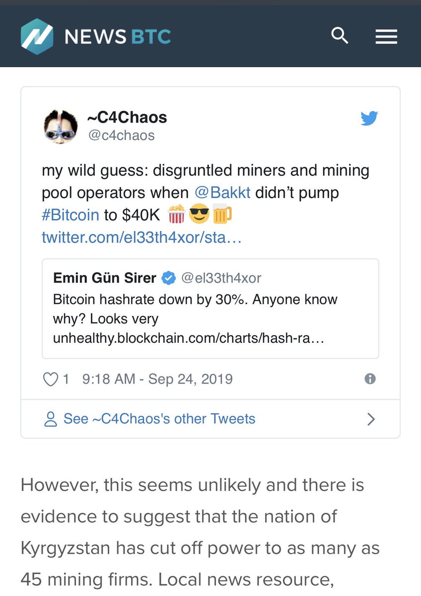 c4chaos's tweet photo. hey, look ma, i’m in the news 😂👇 #MiningPoolChinaAttackVector or not, it’s still #MiningCentralization issue. imagine a global reserve currency as fragile as the electric grid in Canada or Kyrgyzstan 🤷🏻♂️⚡️
https://t.co/7dObcCm2B9 https://t.co/Vi4jk3vbvD
