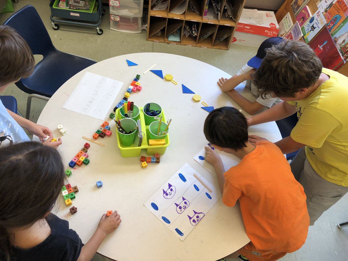 MmeBeveridge's tweet photo. A #3partmathlesson to start our patterning unit! Action: Students created a repeating pattern with manipulatives repeating 3 times, then we switched with a friend and extended their pattern! @TDSBmath411 https://t.co/TzegR8ksxS