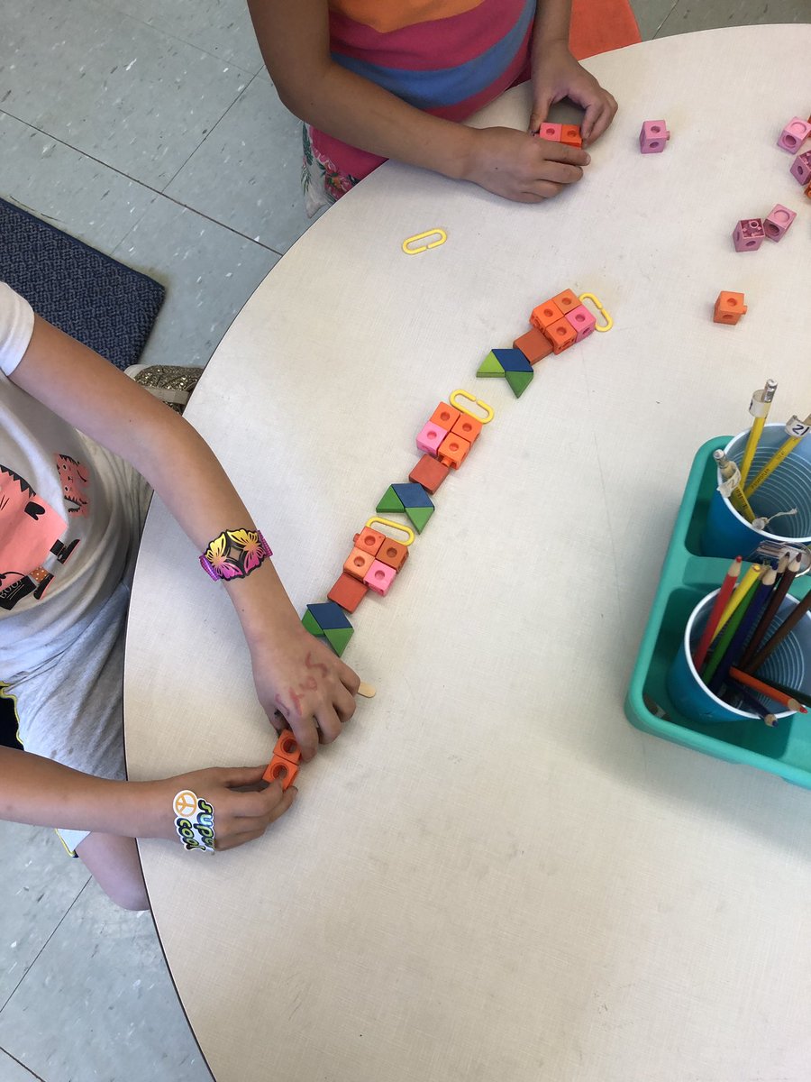 MmeBeveridge's tweet photo. A #3partmathlesson to start our patterning unit! Action: Students created a repeating pattern with manipulatives repeating 3 times, then we switched with a friend and extended their pattern! @TDSBmath411 https://t.co/TzegR8ksxS