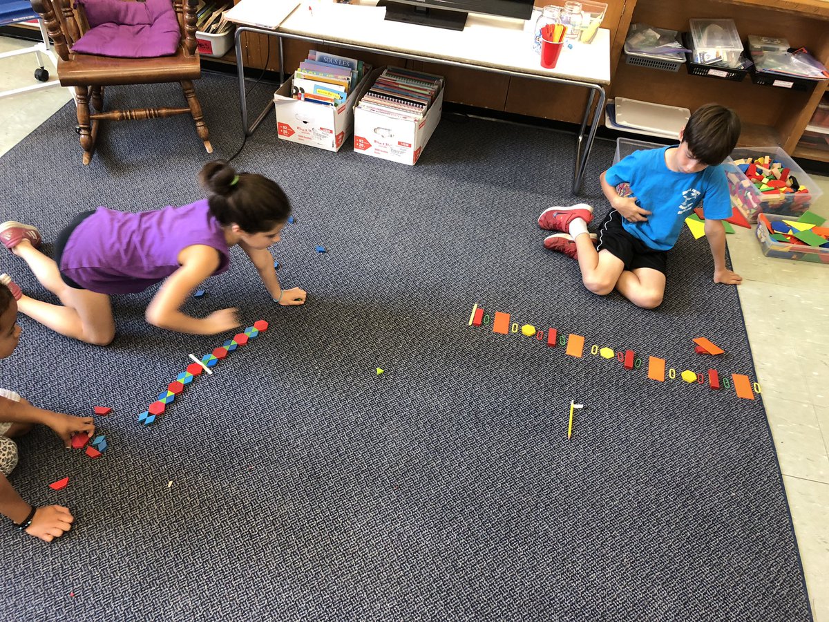MmeBeveridge's tweet photo. A #3partmathlesson to start our patterning unit! Action: Students created a repeating pattern with manipulatives repeating 3 times, then we switched with a friend and extended their pattern! @TDSBmath411 https://t.co/TzegR8ksxS