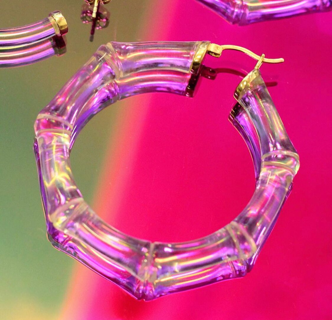 shami__official's tweet photo. Lucite Bamboo Hoops worn by @theestallion 💜🔥 https://t.co/Q6MQrkvq2k
