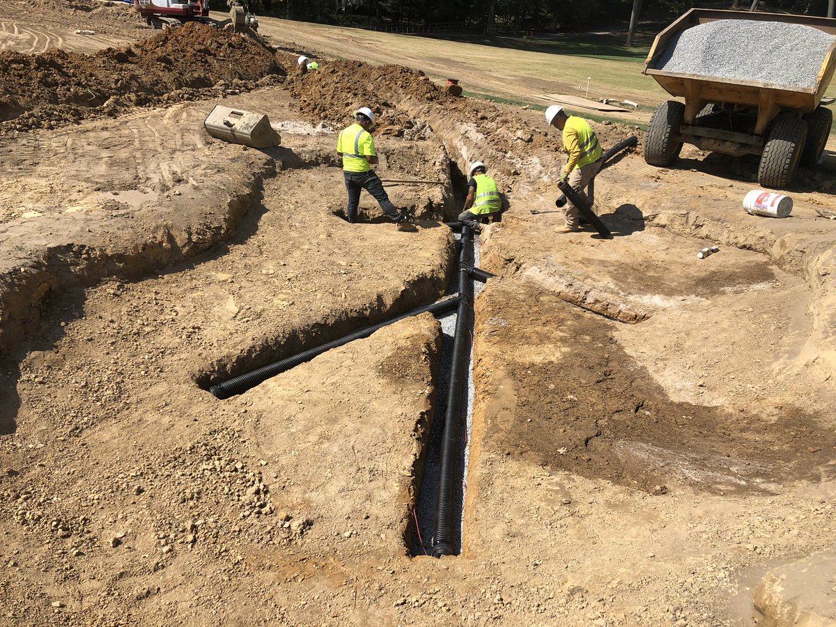 Drainage looking good in green side bunker on 14.