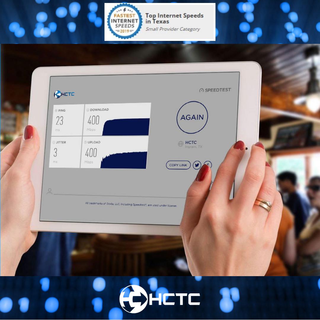hctc's tweet photo. #HCTC is thrilled to have been awarded the 2019 “Top Internet Speeds in Texas” by BroadbandNow in the small provider category. Wish you had faster Internet? Give us a call today to see if we provide fiber Internet in your area! 

#CutTheCable #HighSpeedFiber https://t.co/XqtCxbKVwN