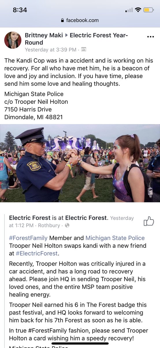 Eterno_Wire's tweet image. To the loving forest fam, saw this had to share. 

I always love interacting with the cops at the festival, they’re a different kind, breaks my heart to read this send some loving wishes if you can ❤️