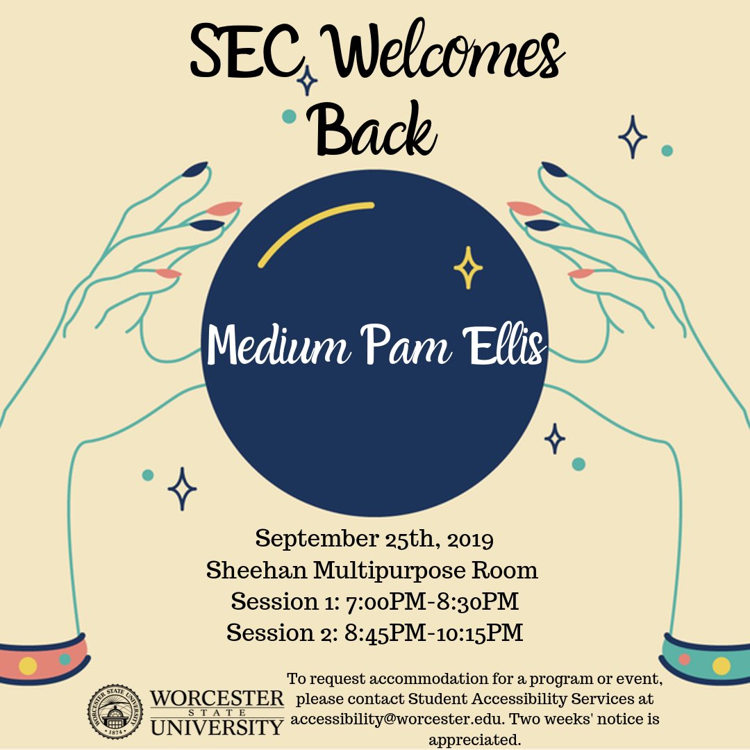 Psychic day is TOMORROW!! Stop by the student center to get your tarot card reading then later that night we have medium Pam Ellis returning with two sessions to attend! Hope to see you all there 🔮