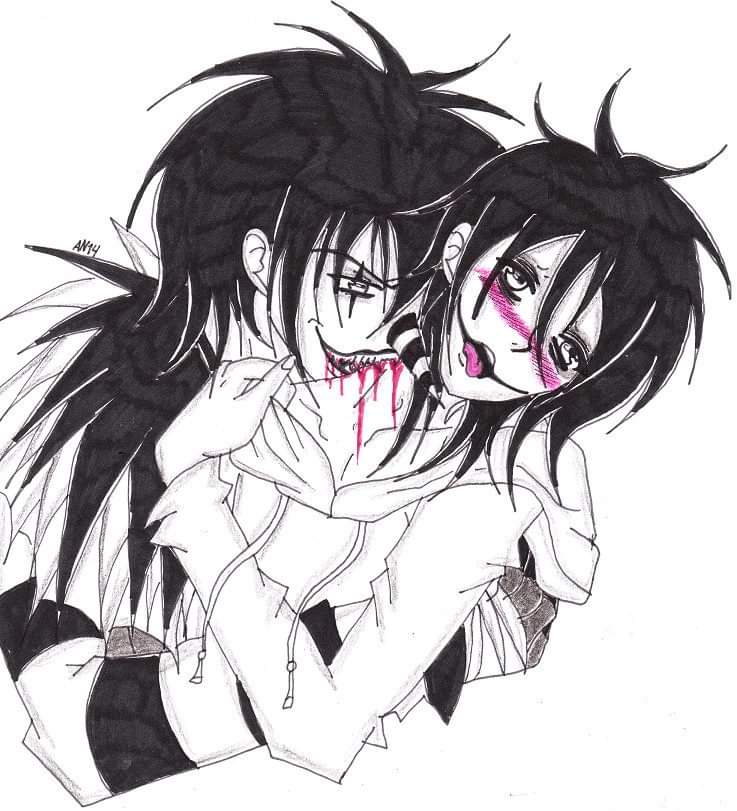 Laughing Jack x Jeff the killer fanart from Creepypasta.Art made in 2014......