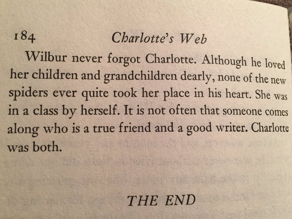 I forgot this line from the end of Charlotte’s Web: “It is not often that someone comes along who is a true friend and a good writer.” Made me think of all you supportive folks on #WritingCommnunity #writerscommunity #writerslift