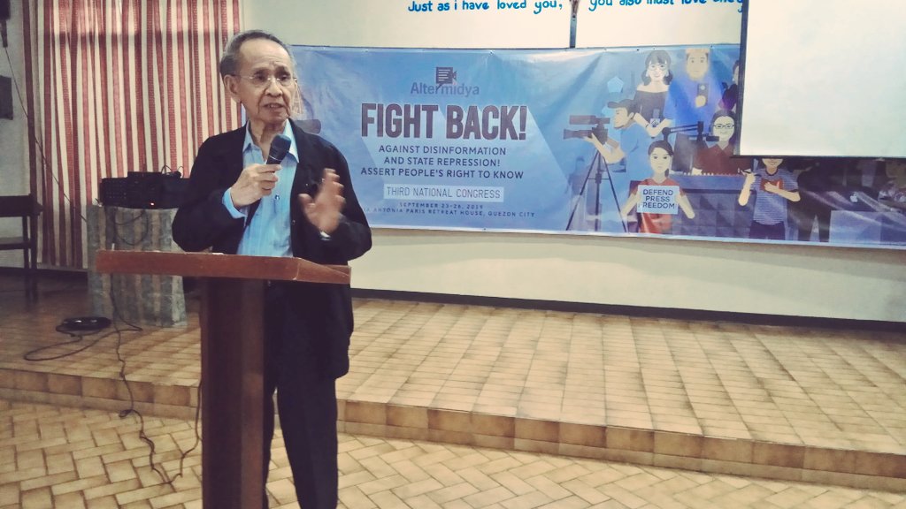 altermidya's tweet photo. #AltermidyaCongress | @altermidya chairperson Prof @luisteodoro speaks on the urgent tasks of alternative media to #FightBack against disinformation and assert people's #RightToKnow https://t.co/umOw4pxuNC
