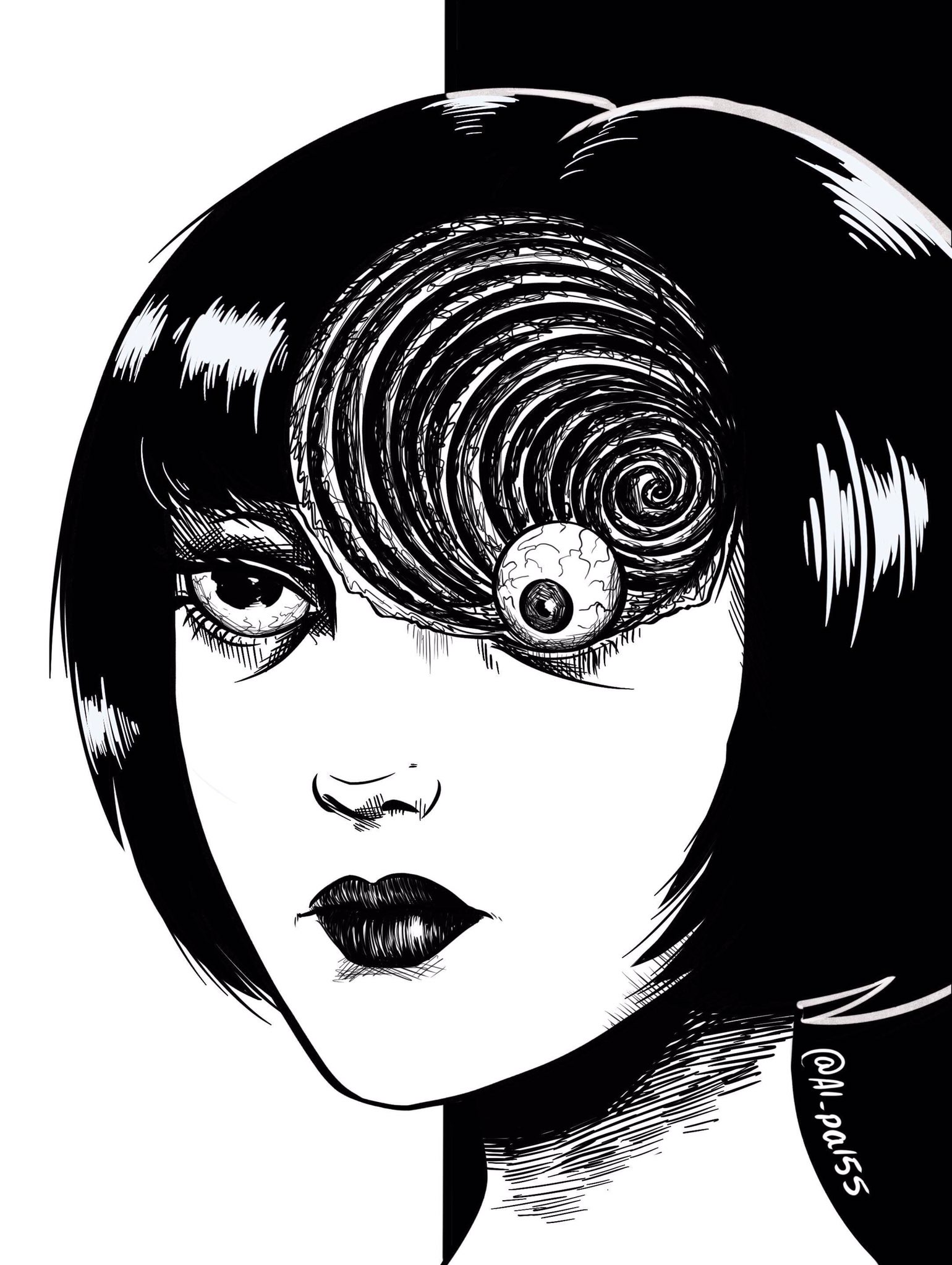 “On that Junji Ito shit
#uzumaki #digitalart” .