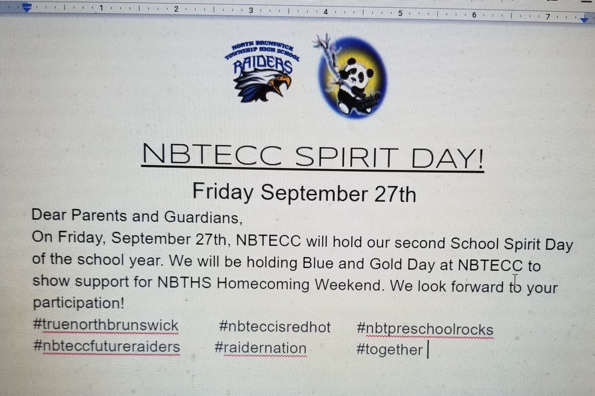 NBTECC's tweet photo. Looking forward to supporting the Raiders on Friday @NBTECC @nbtschools @NBTHSRaiders @NBTHS_Principal @NBTHSSGO @mcipot! #truenorthbrunswick #nbteccisredhot #together #raiderpride #schoolspiritday #futuregenerationofraiders #teamkind https://t.co/qWXXUMaQti