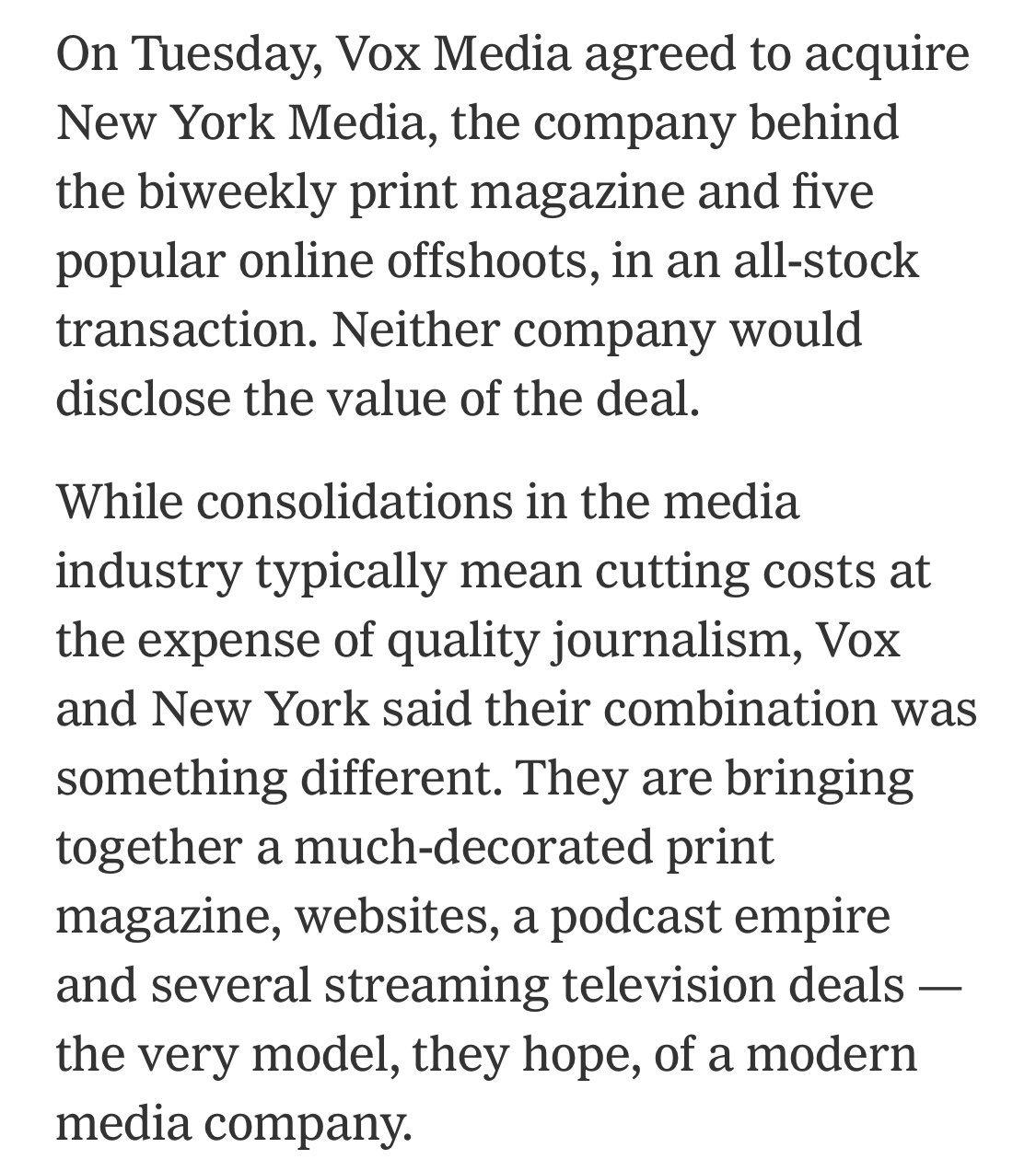 Peter Sterne on Twitter: "An all-stock transaction? Were there no other  bidders, or are NYmag's owners just insane? https://t.co/7vZiVKZYZY" /  Twitter