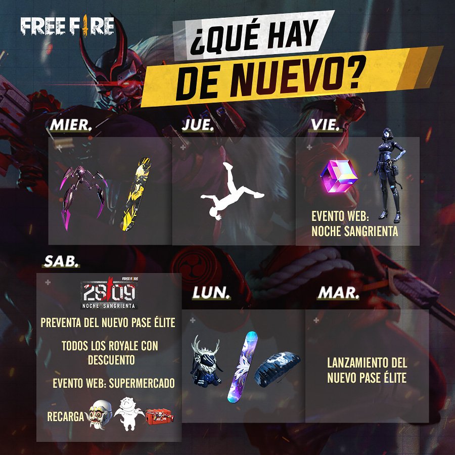 Garena Free Fire - Tropa, se liga nos eventos e recompensas da próxima semana!👇 💥Dia do Booyah! 🐶Mochila Filhote Caramelo 🛍️Itens da Coleção Potencial 🎃Frifas Bruxão ➕E mais! Qual novidade te