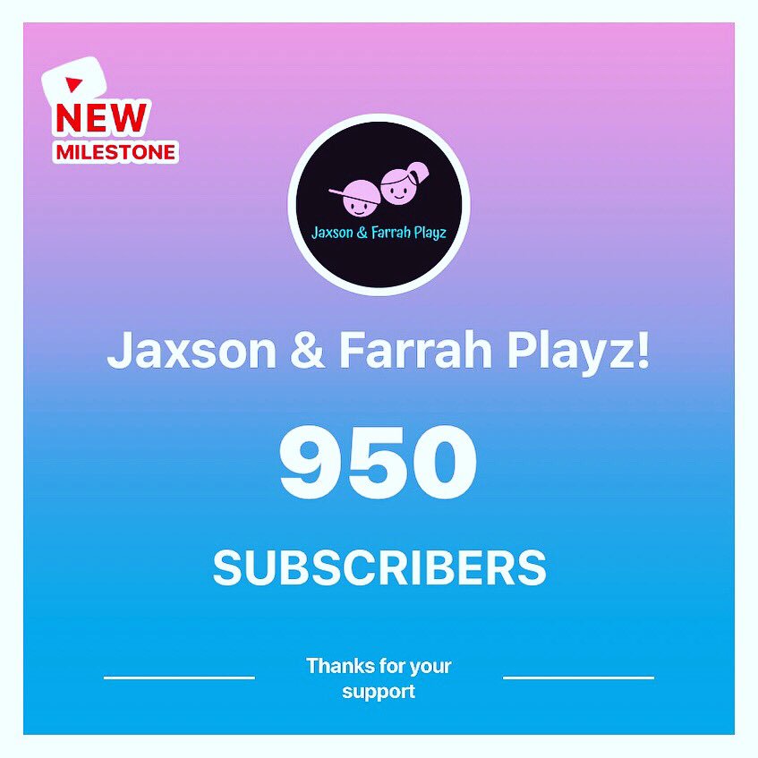 jaxfarrahplayz's tweet photo. Jaxson & Farrah Playz has hit 950 subs!!
#jaxsonandfarrahplayz #youtube #950subscribers #helpusgrow #youtuber #kidsofyoutube #youtubekids #kidsyoutuber #kidtubershub
#kidfriendly #subscribe #supportsmallyoutubers #helpusgrow #kidshavefun #permanentsubscriber #staysubscribed https://t.co/c0LcrOWElT