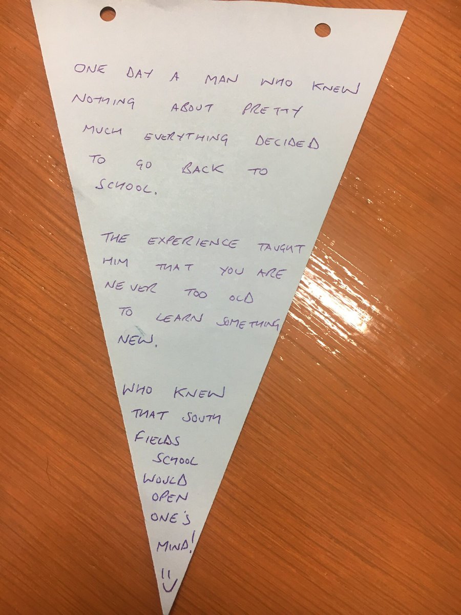 SouthfieldEng's tweet photo. We had a fantastic night in the English department at our Open Evening. Prospective students were creating bunting (a story in 50 words) and even the parents had a go...
#asouthfieldgirlreads #storyin50words #parentslearntoo https://t.co/J0KW0tuhxn
