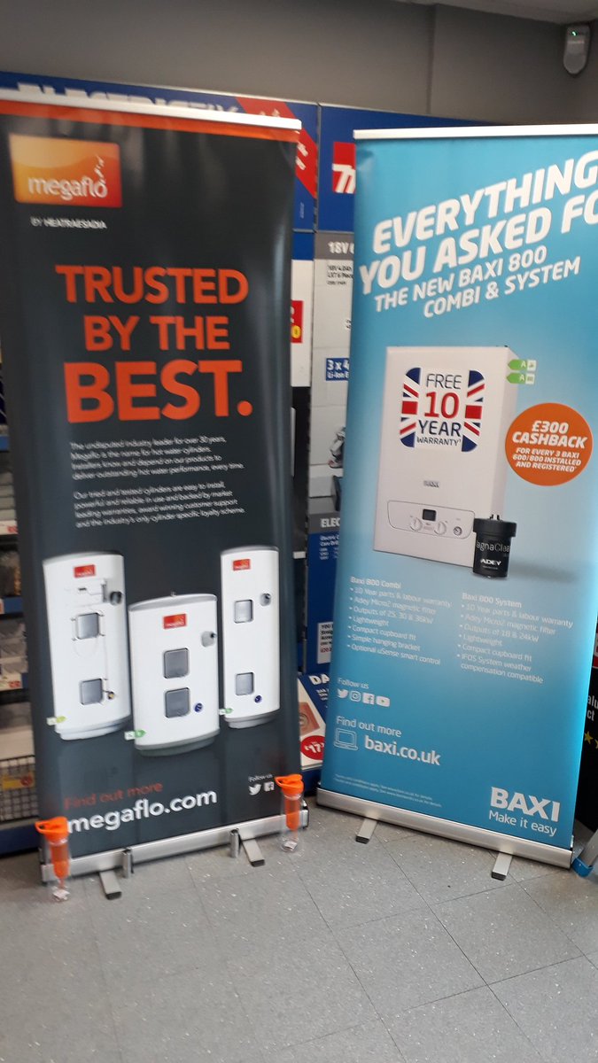 AHeatraesadia's tweet photo. Great duos Batman and Robin, Laurel and Hardy and now Heatrae and Baxi! Come see us at Screwfix Bletchley and talk about Megaflo and the new Baxi 800 https://t.co/hChxUF5X4O