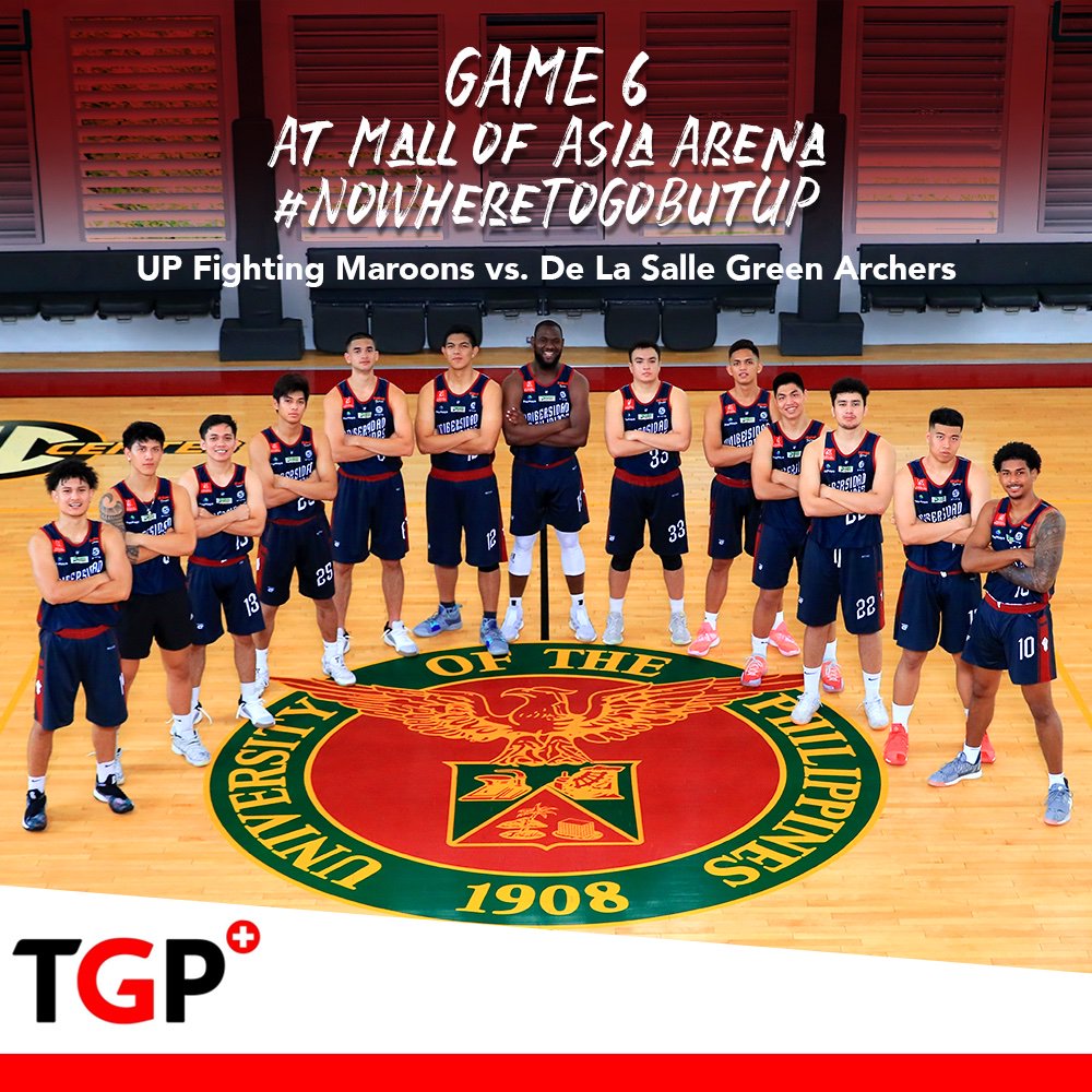 TGPOfficialPH's tweet photo. Kahit tag-ulan, game pa rin ang UP Menโs Basketball team para sa game 6 mamaya sa MOA Arena.
Thereโs #NoWhereToGoButUP kaya #UPFight! ๐ ๐
UP Vs. DLSU
#TGP #UAAPSeason82 #UPvsDLSU https://t.co/hZcjfAkeXM