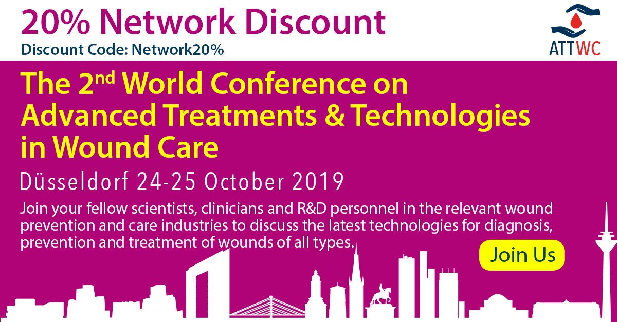 ATTWC2019's tweet photo. Would you like to meet your peers and discuss treatments of #woundcare? 
Join us at #ATTWC2019 &amp; receive 20% discount!
To receive this special offer, upon registration, please apply the following discount code: Network20% https://t.co/uk3pmCEDaF
@AmitGefen #stopthepressure https://t.co/puhihNLUjk