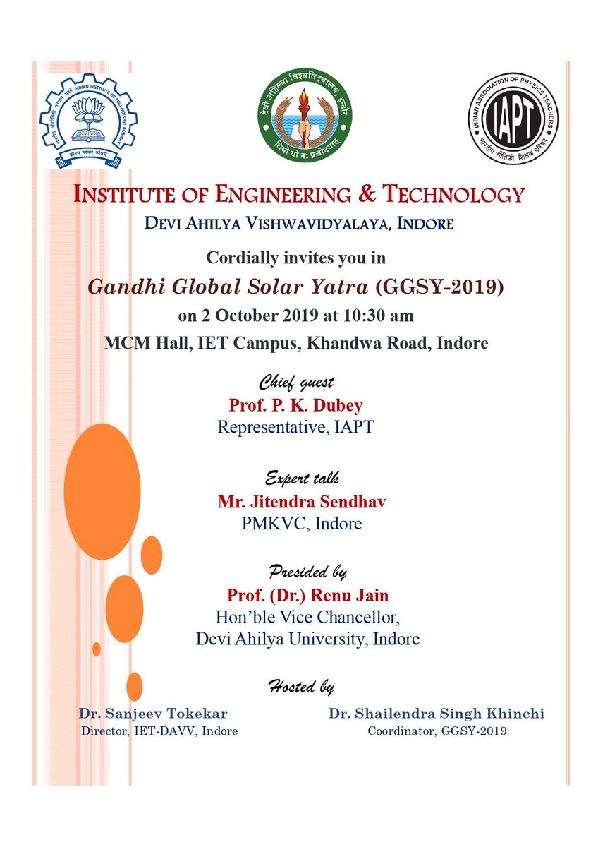 ietdavv's tweet photo. Gandhi Global Solar Yatra (GGSY-2019)
(On 2nd October 2019) https://t.co/tok9irB0t3