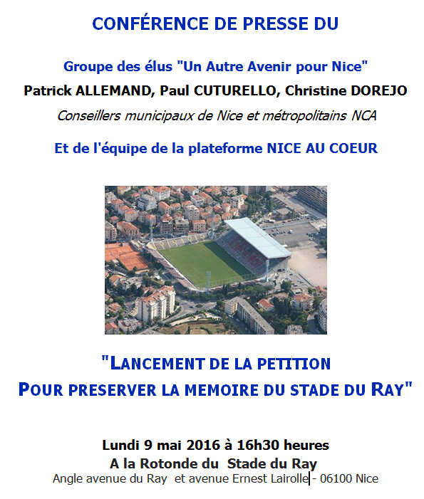 FouziaAyoub's tweet photo. @patrickallemand @paulcuturello La conférence de presse s'était tenue le 9 mai 2016 avec la plateforme citoyenne #NiceAuCoeur.
@ogcnice #Nice06 #LouRay #StadeduRay https://t.co/3XUhRGBbmm