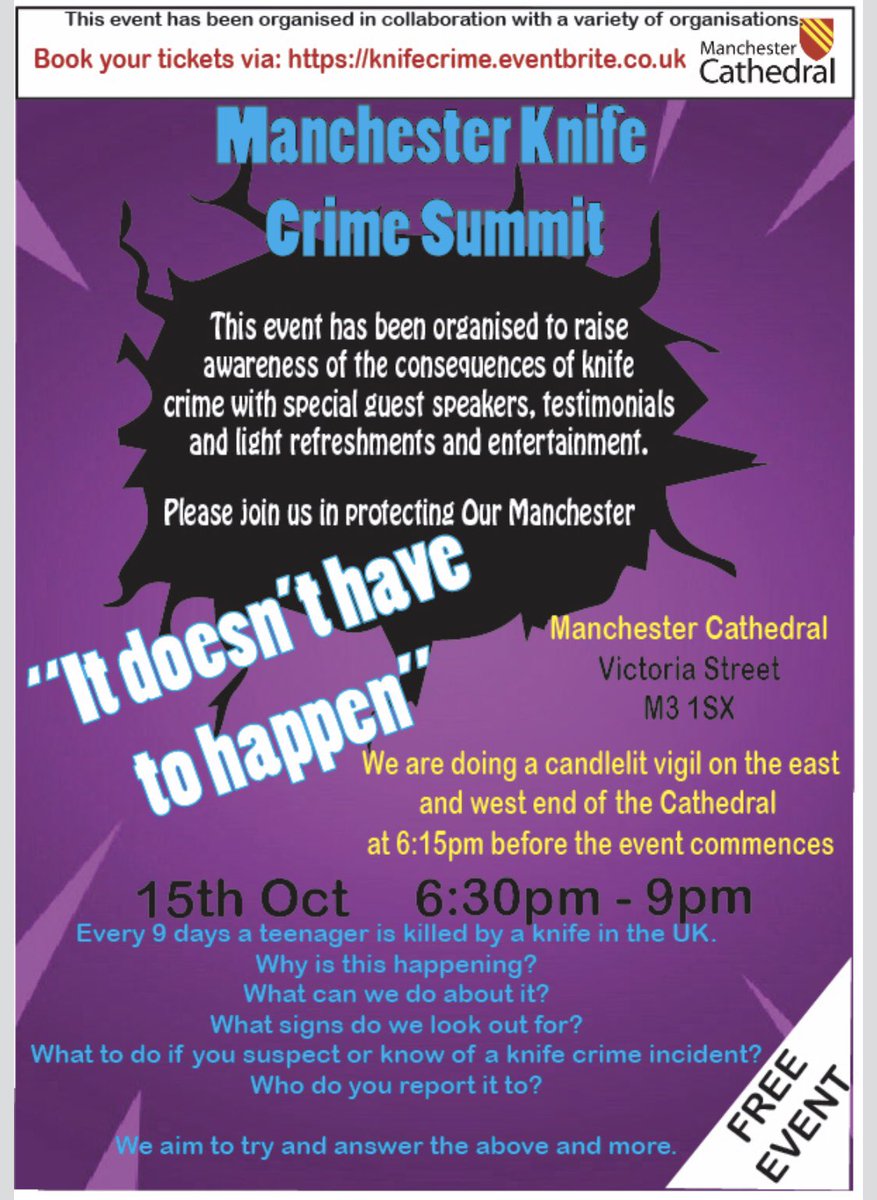Twenty days until Knife Crime Summit <a href="/ManCathedral/">Manchester Cathedral</a> Manchester coming together to discuss solutions and remember victims #itdoesnthavetohappen Register your free ticket …emanchestercathedral.eventbrite.co.uk