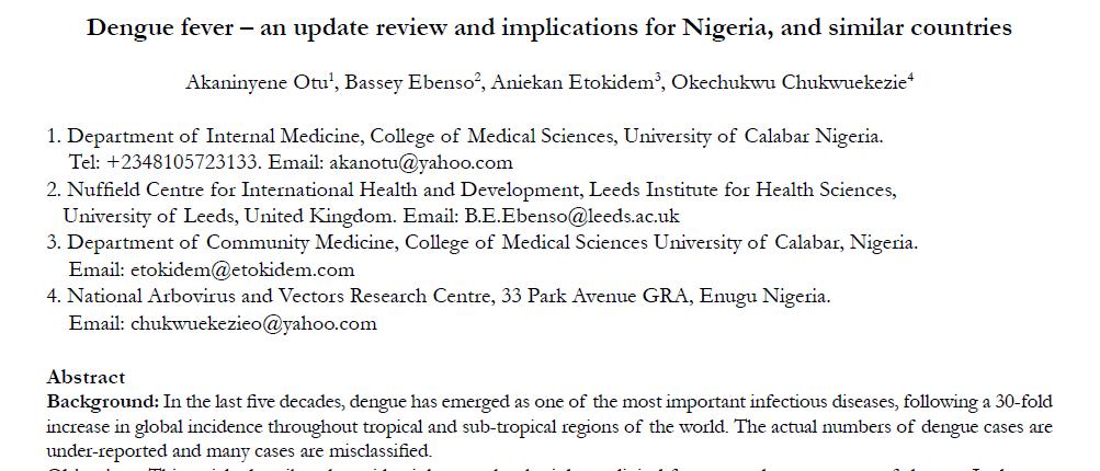 Our recently published paper on dengue fever in the African Health Sciences ajol.info/index.php/ahs/…