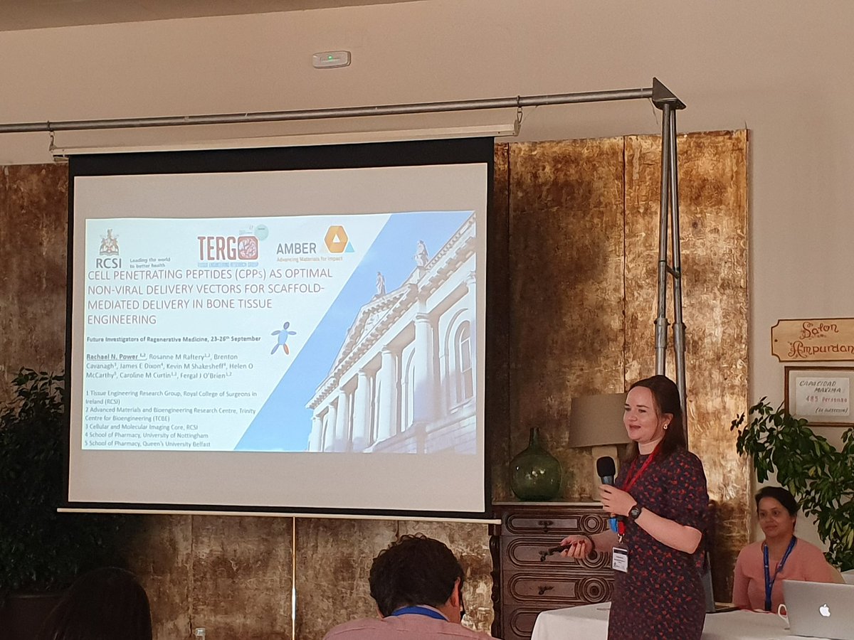 kategenoud's tweet photo. Day 3 @FIRMSymposium has the fabulous @rachaelpower91 presenting her work on cell penetrating peptides as delivery vectors for enhanced bone regeneration @TissueEngDublin #firm2019 https://t.co/atEy9sdsFu