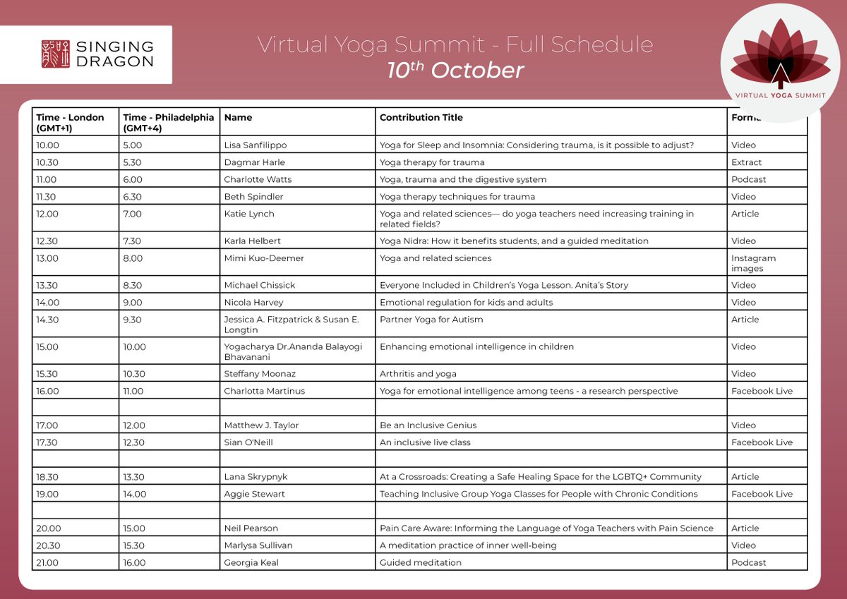 We are pleased to announce the full line-up and schedule for our Virtual Yoga Summit.

Click here to browse the programme: bit.ly/2mYS5bk

#InclusiveYoga @MindedInstitute @iaytorg #yogatherapy #yoga @yogaatschool @YOUR_NYT