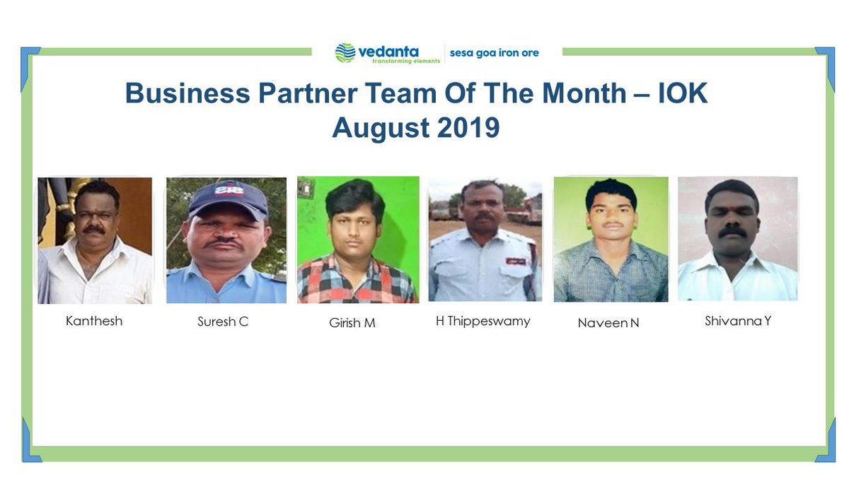 V_I_S_L's tweet photo. CONGRATULATIONS to the #WinnersAtWork -Karnataka Employee/Business Partner Accolades - August 2019 ! #Vedanta #SesaGoaIronOre 
@VedantaLimited https://t.co/zaAQNV9Od1