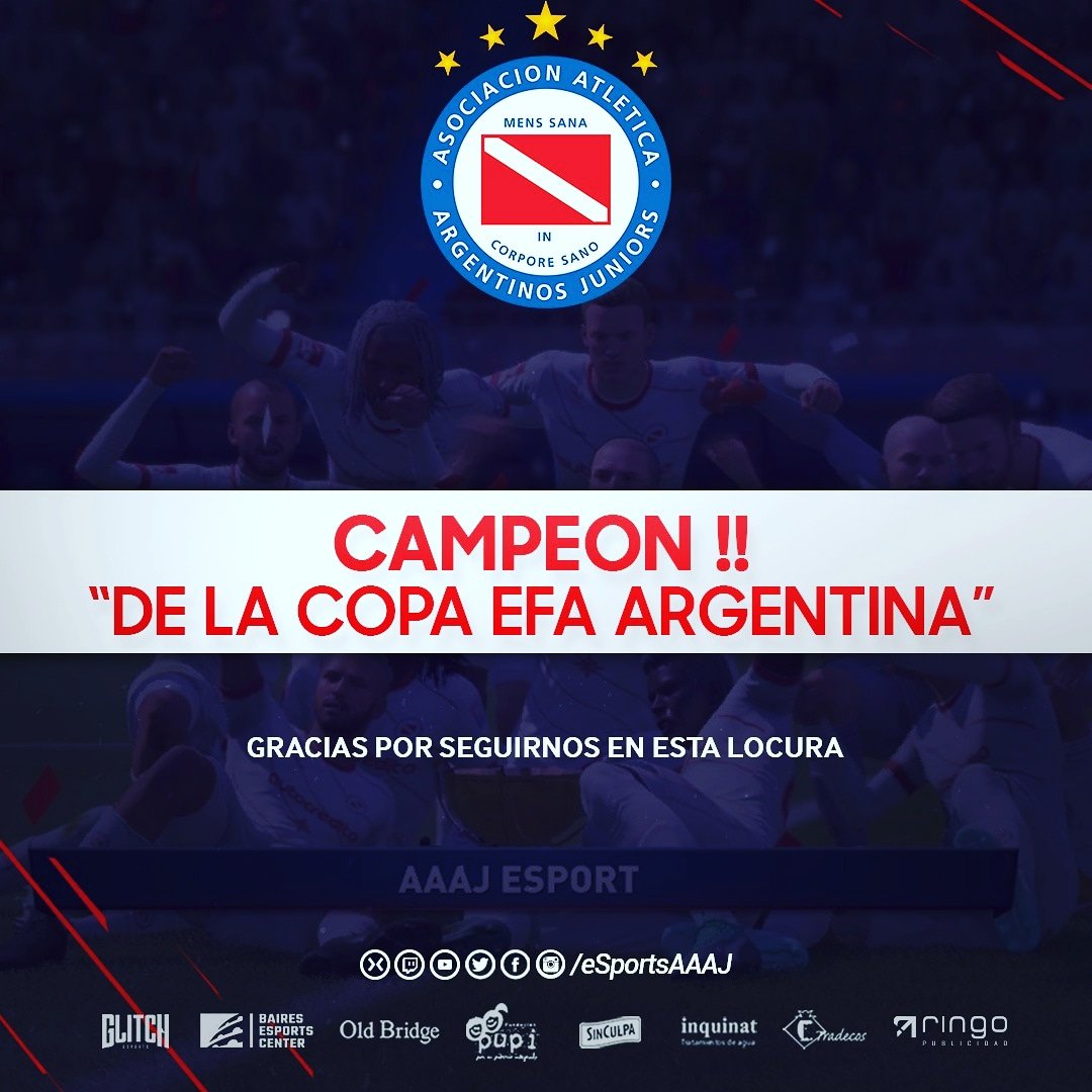 eSportsAAAJ's tweet photo. #AAAJ 🎮 CAMPEON!!! Anoche #elsemillerodelmundo 🌎 Se consagró campeón de la #COPAEFA 🏆 de @efaargentina. Cerró el #FIFA19 con una estrella 🌟 más. #vamosbicho 🐞 #esports ⚽ https://t.co/fCw9OqIosb