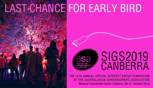 asasonography's tweet photo. Build on your knowledge, advanced workshops and sessions by leading #sonographers and specialists in gynaecology, fertility, fetal medicine and orthopaedics. All this and much more at #SIGS2019CBR. Early bird closes 30 Sept https://t.co/ziED0avkYx https://t.co/J3NawXF8p7