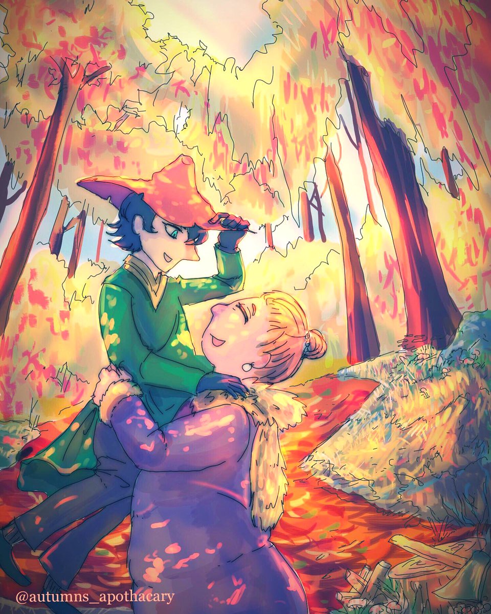 crowpunkin's tweet photo. I love this feral rat man and bigg stronk woman power couple so much. Anyway, I wanna draw a lot more autumnal things since the fall mood has kicked in. #moomins #fanart #joxter #themymble #jymble #muumi #ใ ใผใใณ https://t.co/DuTPcDFA73