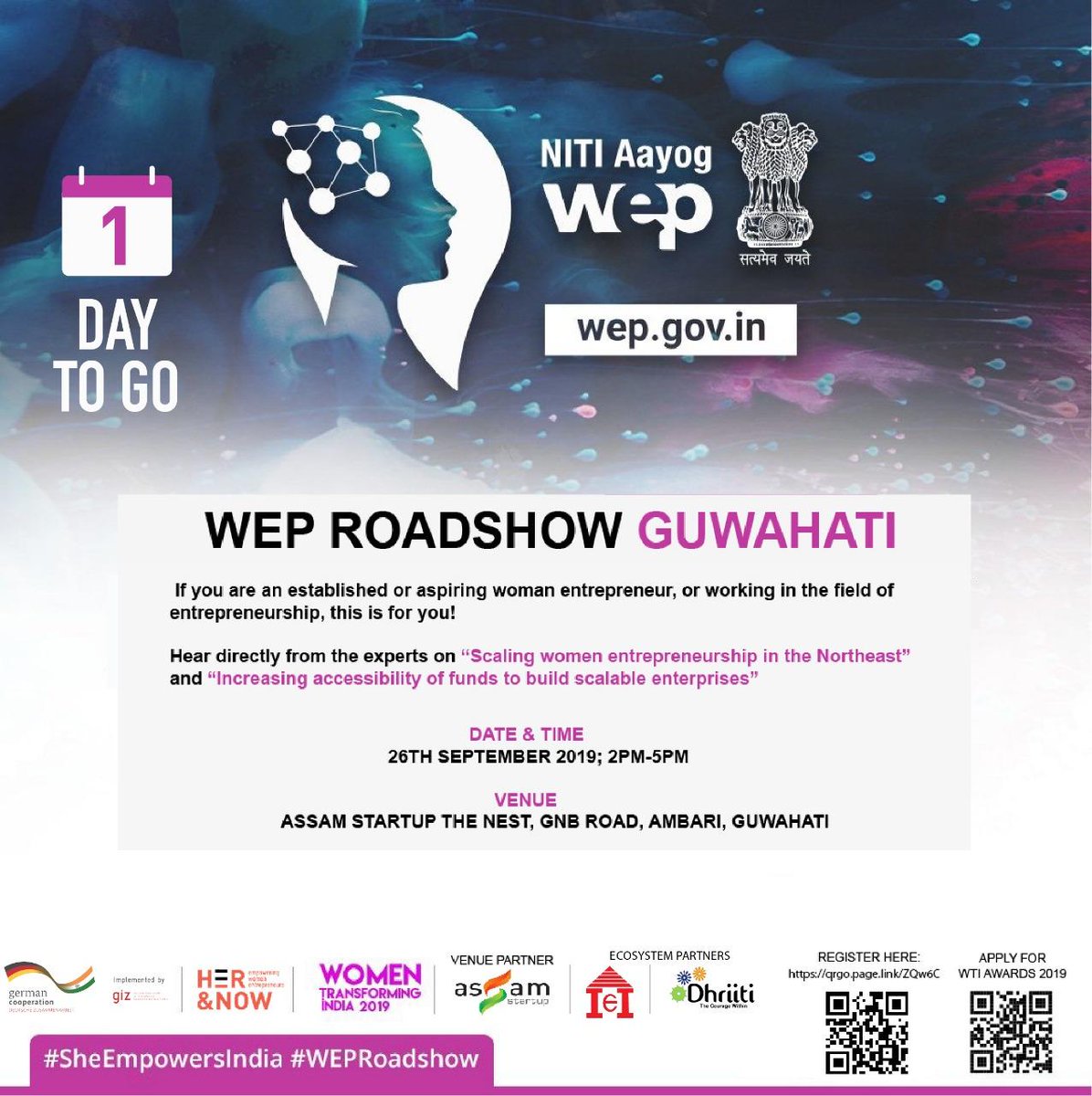 NITIAayog's tweet photo. #NITIAayog's Women Entrepreneurship Platform arrives in #Guwahati tomorrow! #WEPRoadshow
Hear from our experts about the #bestpractices & skillsets required to succeed in India's ever-evolving entrepreneurial ecosystem. #SheEmpowersIndia
Register here: https://t.co/JGKKn6tFWl https://t.co/HE9mqk48KV