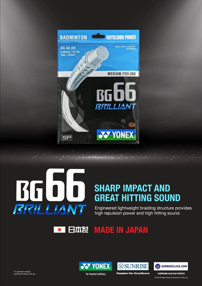 yonexsunriseid's tweet image. Presenting the New BG66 Brilliant, the new string from Yonex which is made in Japan. It has sharp impact and great hitting sound. Go grab yours from stores near you!

#yonex #yonexstring #newstring #madeinjapan #bg66brilliant