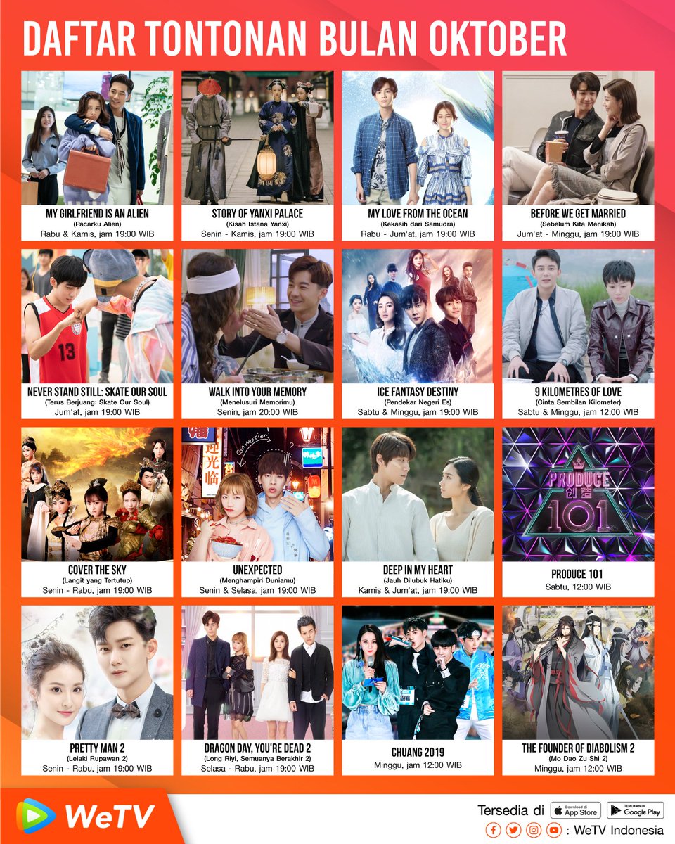 Wetv Indonesia Twitterren Bulan Oktober Udah Tinggal Minggu Depan Jangan Sampai Ketinggalan Buat Nonton Series Keren Di Wetv Yaa Ayooo Catat Jadwal Tayangnya Biar Tau Kapan Episode Baru Tayang Ya Gaes Wetvid