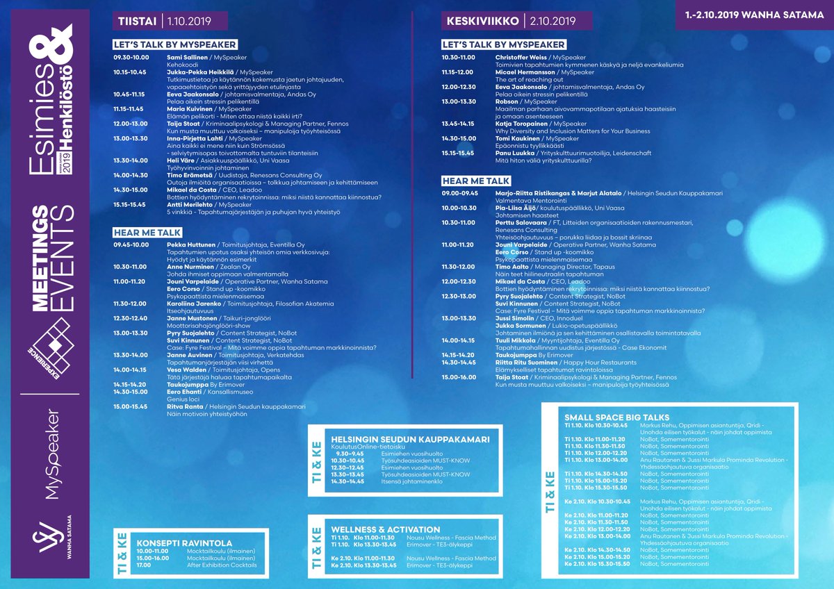 Monipuolisten puheenvuorojen lisäksi näytteilleasettajilta on tiedossa mielenkiintoisia workshoppeja ja näkökulmia alan sisältä! Mukana mm. @HKISalesAcademy, @GPTWSuomi ja <a href="/univaasa/">University of Vaasa</a>.

Katso ohjelma alta ja rekisteröidy tapahtumaan: bit.ly/EHvierailija 

#esimieshenkilosto19