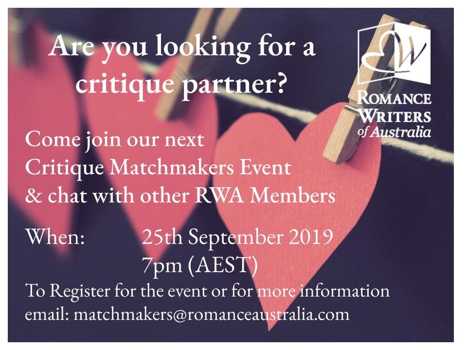 berneden's tweet photo. So excited to host tonight's RWA Critique Matchmakers Event!
If you are looking for a critique partner the next event will be held on 20th November. If you’re interested in being involved, email matchmakers@romanceaustralia.com to register you interest. https://t.co/ZHAbbBc2rt