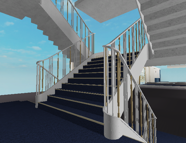 CGT_rblx's tweet photo. Witness children, yet another staircase. This time France's aft first class staircase which connected the writing room/gallery to the lower cabin decks. Still UC. #ROBLOX #RobloxDev #SSFrance https://t.co/Srz8GsuQHQ